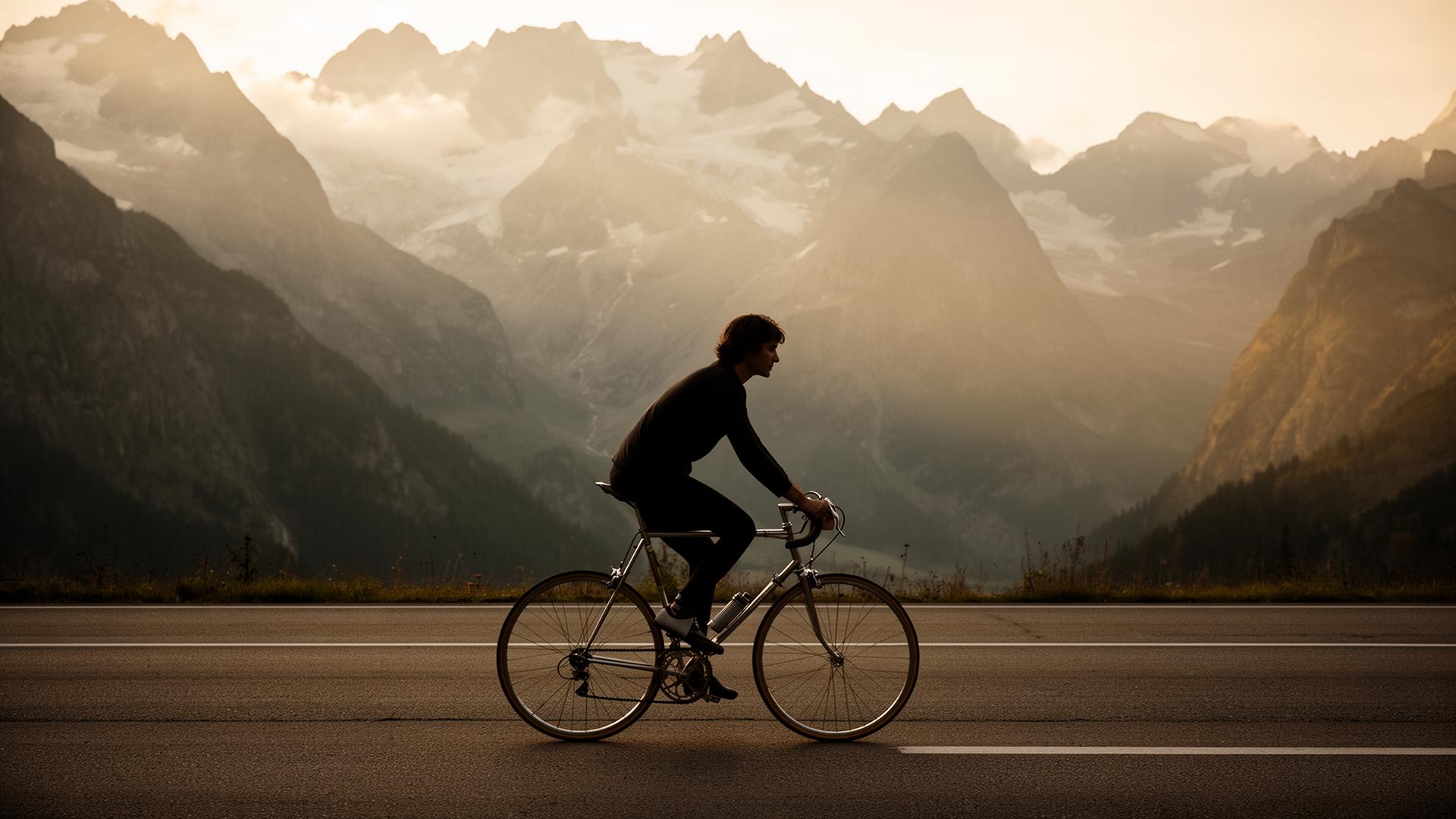 Einsame Person auf einem Stahlrahmen vor einem dramatischen Alpenpanorama